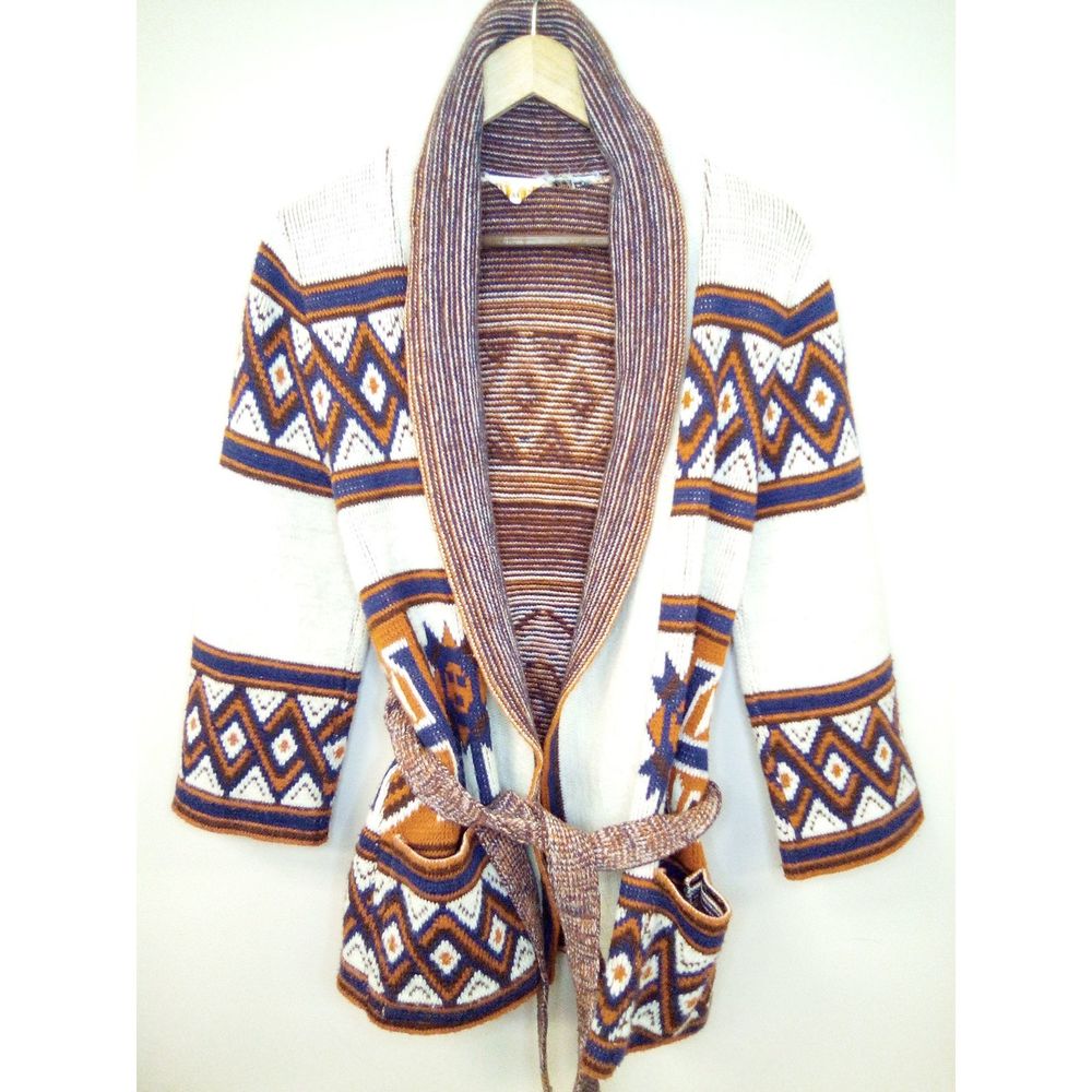 Vintage Sabra Native Boho Belted Cardigan Sweater